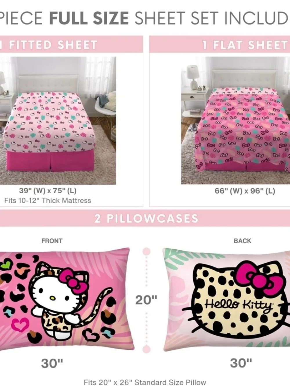 Hello Kitty Pink Leaf & Bow Kids Sheet Set